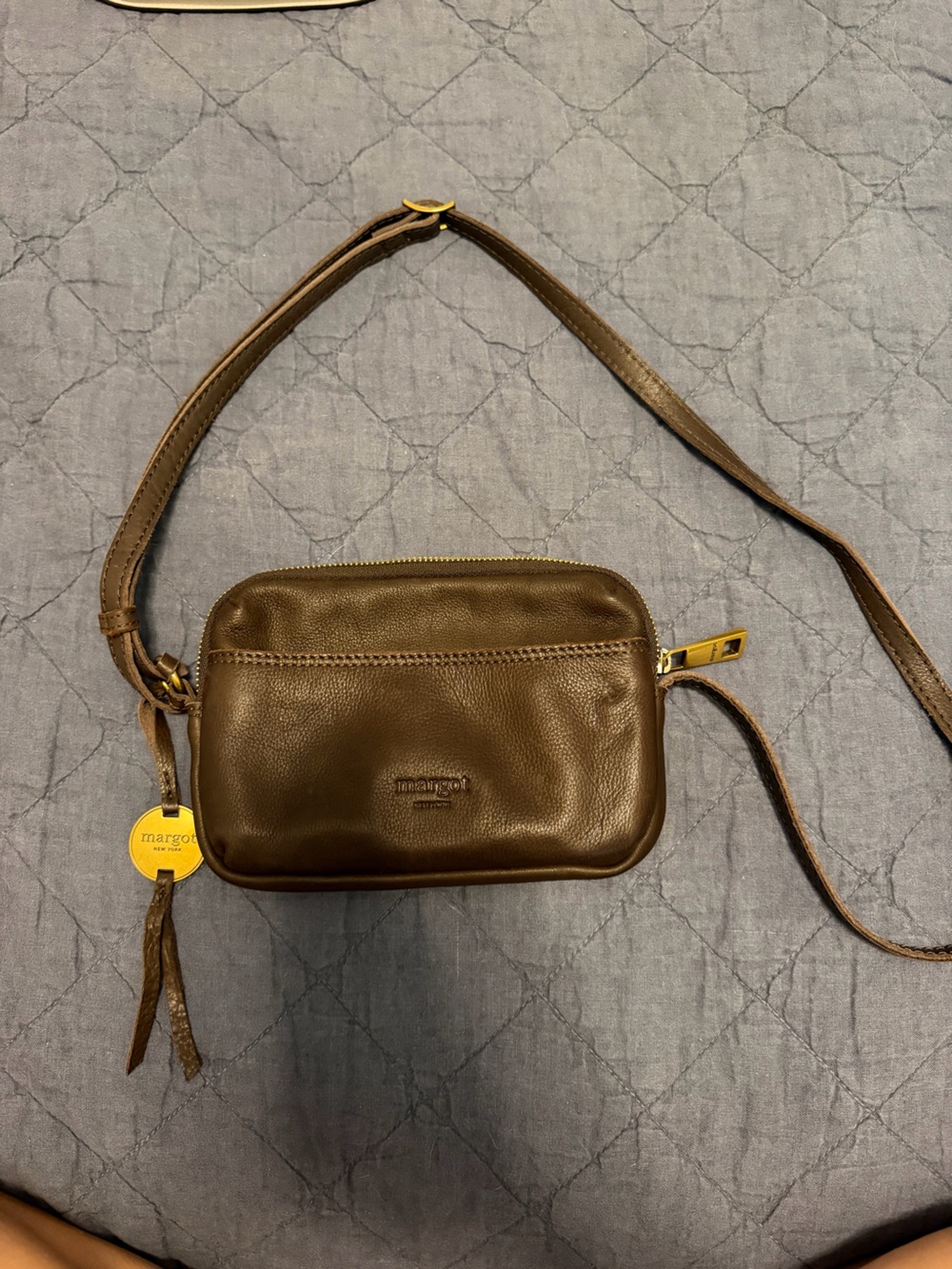 margot Brown Leather Crossbody Bag with Gold Accent